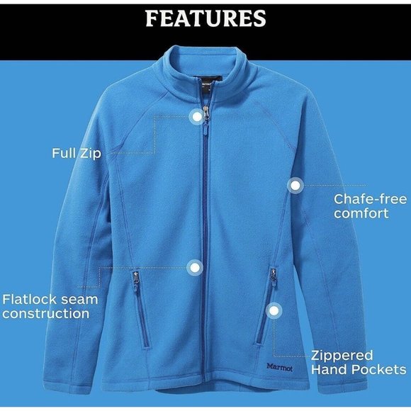 Marmot Women's Full Zip Fleece Jacket Small Blue - Picture 2 of 9